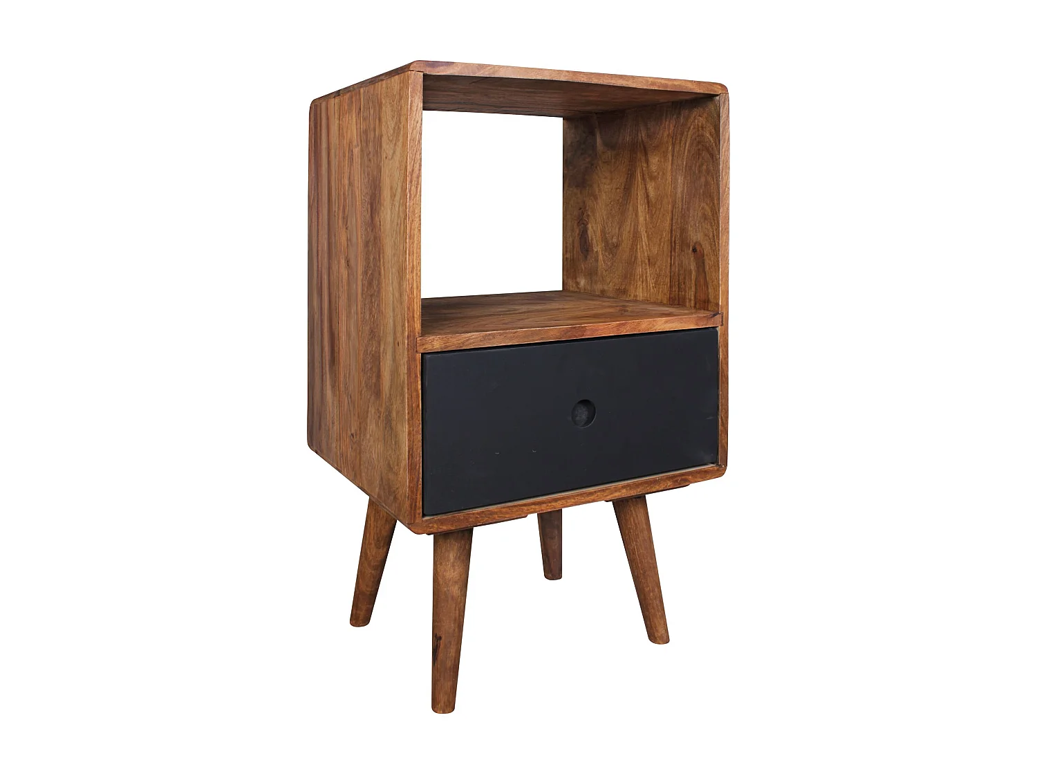 Retro Nachtkonsole REPA / Sheesham-Holz Nachttisch mit Schublade dunkelbraun / schwarz, Design