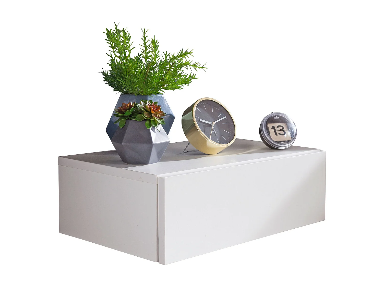 Nachtkonsole ZADAR für Wandmontage 46x15x30cm Weiß Nachttisch Holz, Wandregal mit Schublade,