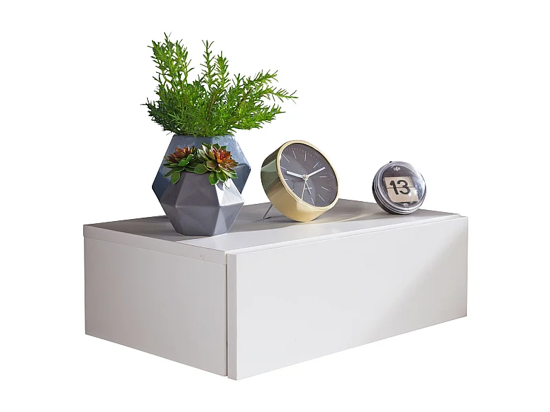Nachtkonsole ZADAR für Wandmontage 46x15x30cm Weiß Nachttisch Holz, Wandregal mit Schublade,