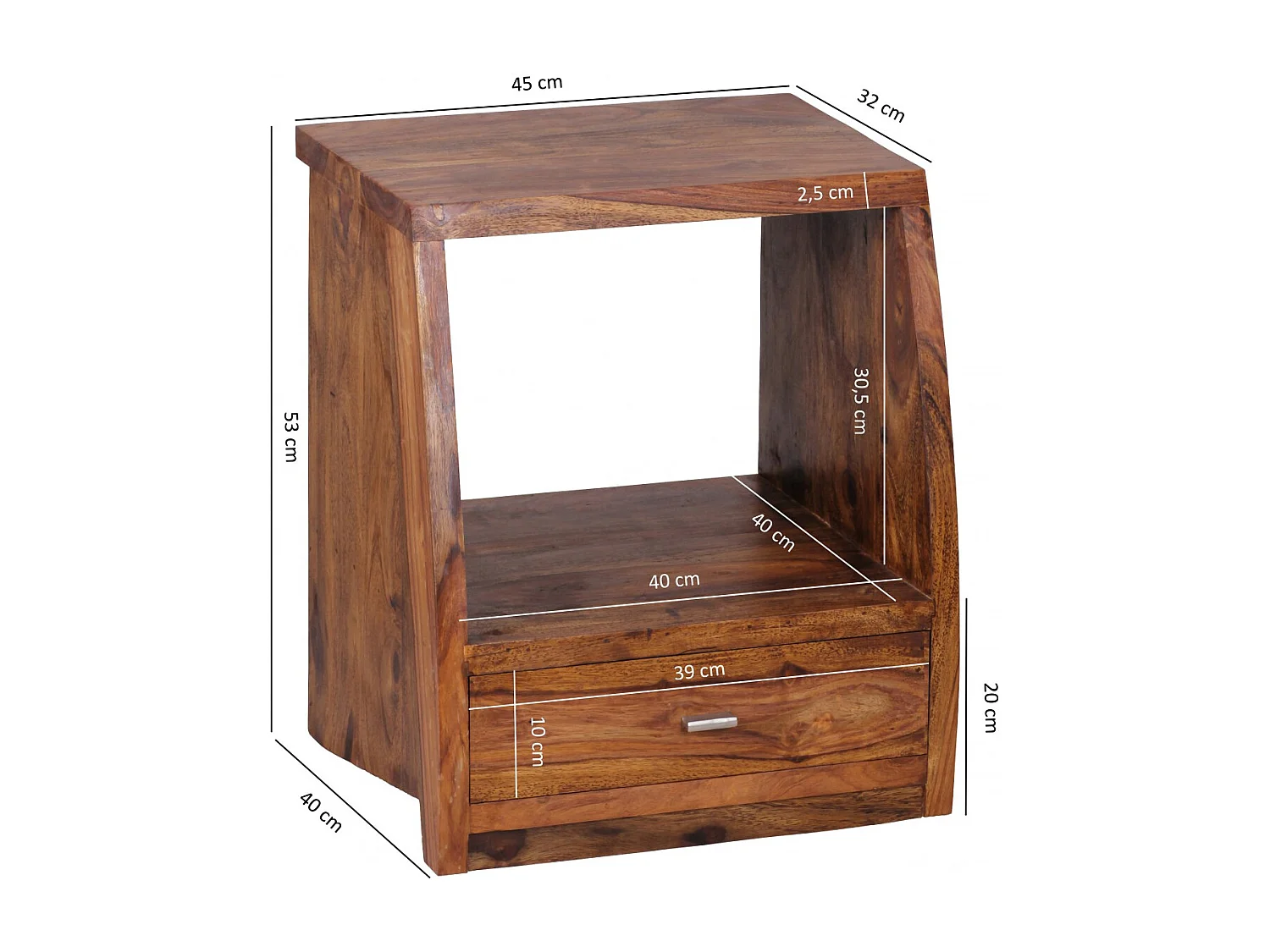 nachtkastje MUMBAI massief houten sheesham nachtkastje 53 cm 1 ladeplank nachtkastje landelijke stijl echt hout