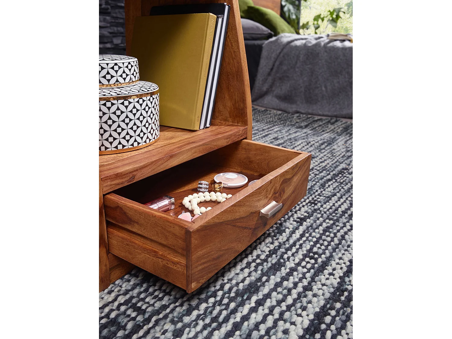 nachtkastje MUMBAI massief houten sheesham nachtkastje 53 cm 1 ladeplank nachtkastje landelijke stijl echt hout