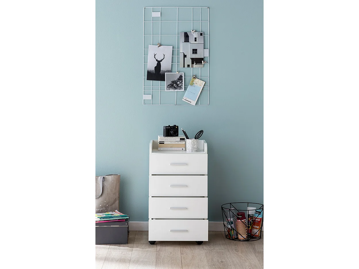 rolcontainer WL5.748 40 x 70,5 x 33 cm wit | Bureaucontainer Rolkast 4 laden | Hedendaagse ladekast met zwenkwielen | Standcontainer Kantoorcontainer Zijcontainer