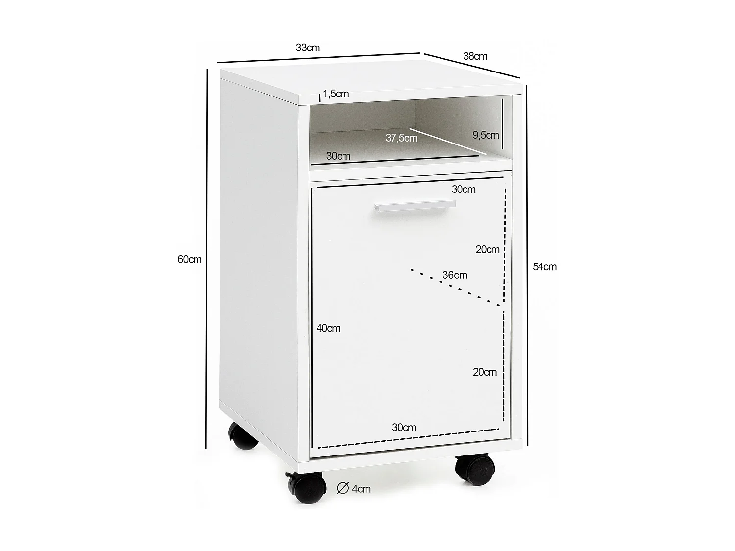 conteneur à roulettes WL5.928 blanc 33x60x38cm conteneur armoire de bureau conteneur | Conteneur