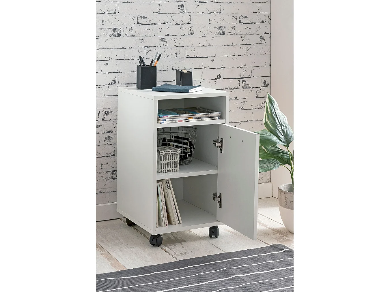 conteneur à roulettes WL5.928 blanc 33x60x38cm conteneur armoire de bureau conteneur | Conteneur