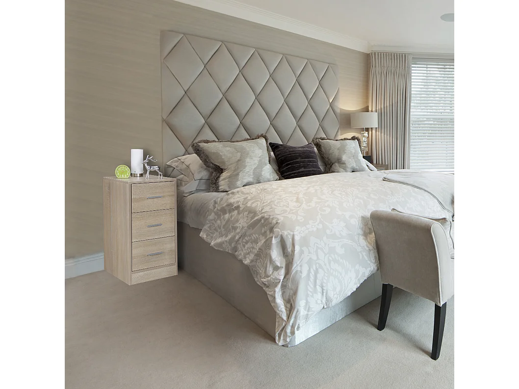 Nachtkonsole FOGGIA Holz Nachttisch modern mit 3 Schubladen sonoma, Design Nachtkästchen 37,5 x 68