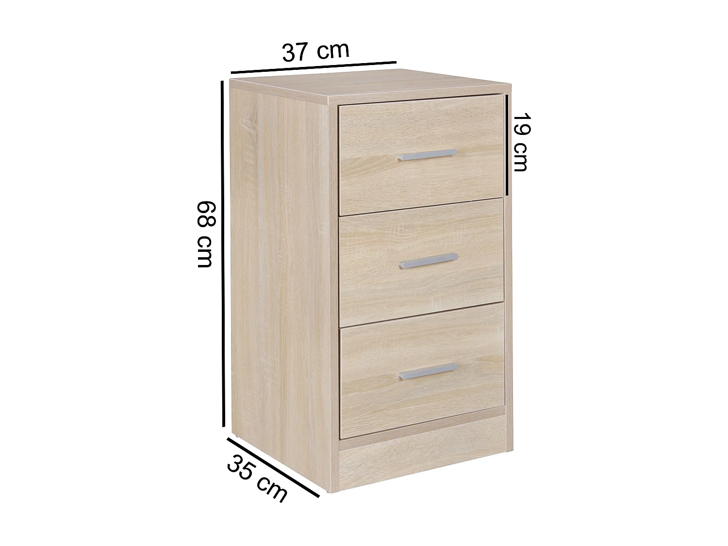 Nachtkonsole FOGGIA Holz Nachttisch modern mit 3 Schubladen sonoma, Design Nachtkästchen 37,5 x 68