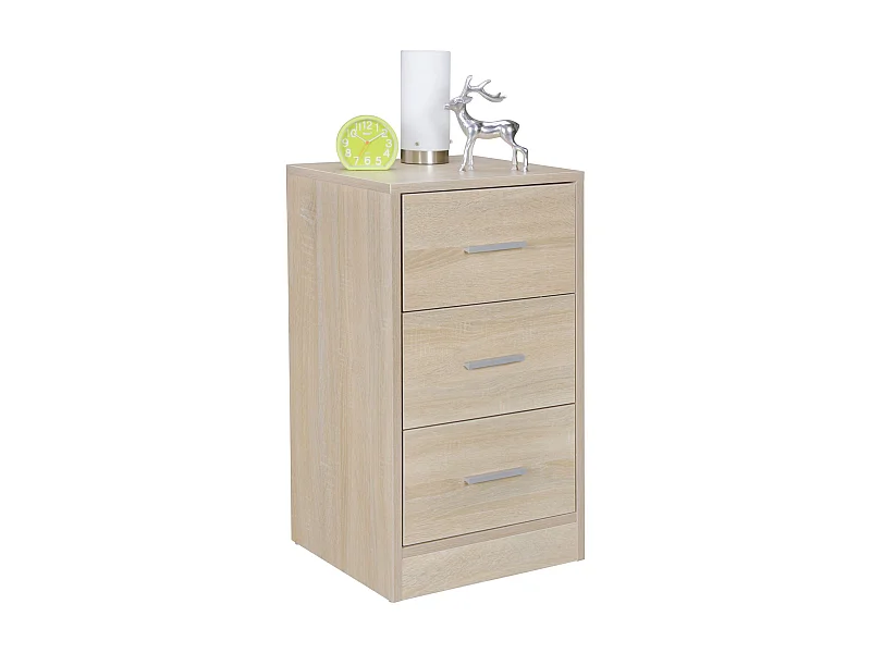 Nachtkonsole FOGGIA Holz Nachttisch modern mit 3 Schubladen sonoma, Design Nachtkästchen 37,5 x 68