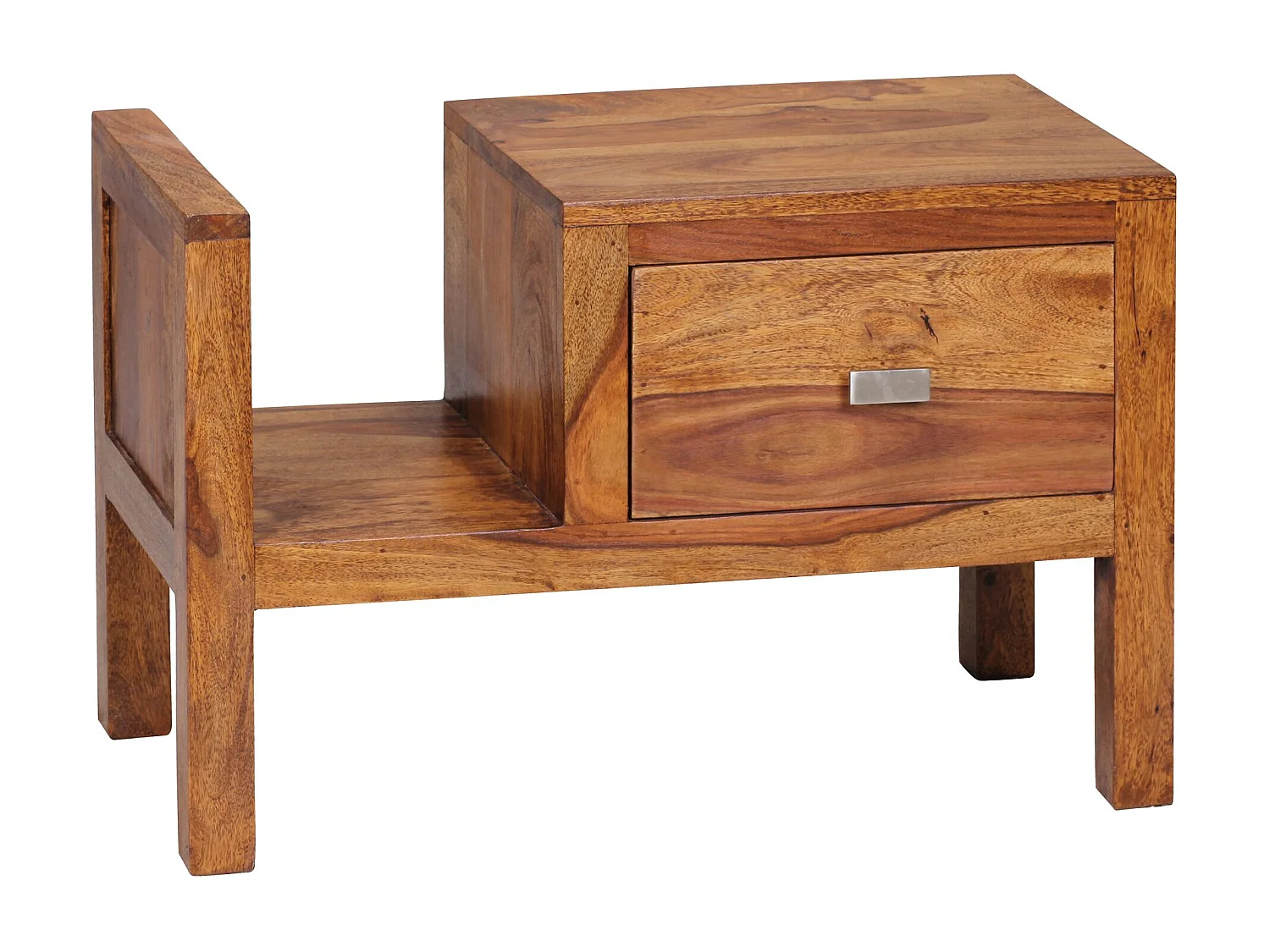 Nachttisch MUMBAI Massiv-Holz Sheesham Nacht-Kommode 40 cm hoch Schublade mit Zeitungsablage
