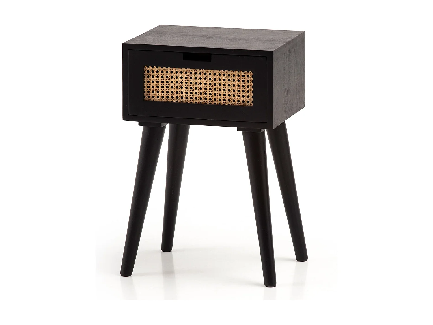 nachtkastje mango massief hout / rotan 40x60x30 cm nachtkastje zwart | Nachtkastje boxspringbed met lade Weens geweven | Nachtkastje met opbergruimte