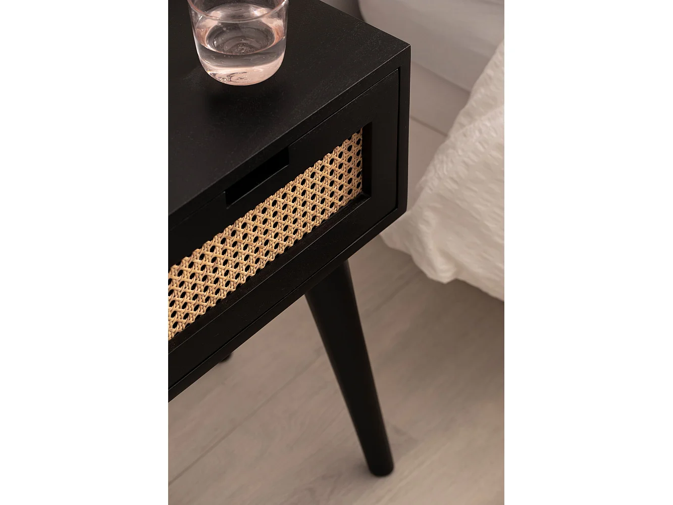 nachtkastje mango massief hout / rotan 40x60x30 cm nachtkastje zwart | Nachtkastje boxspringbed met lade Weens geweven | Nachtkastje met opbergruimte
