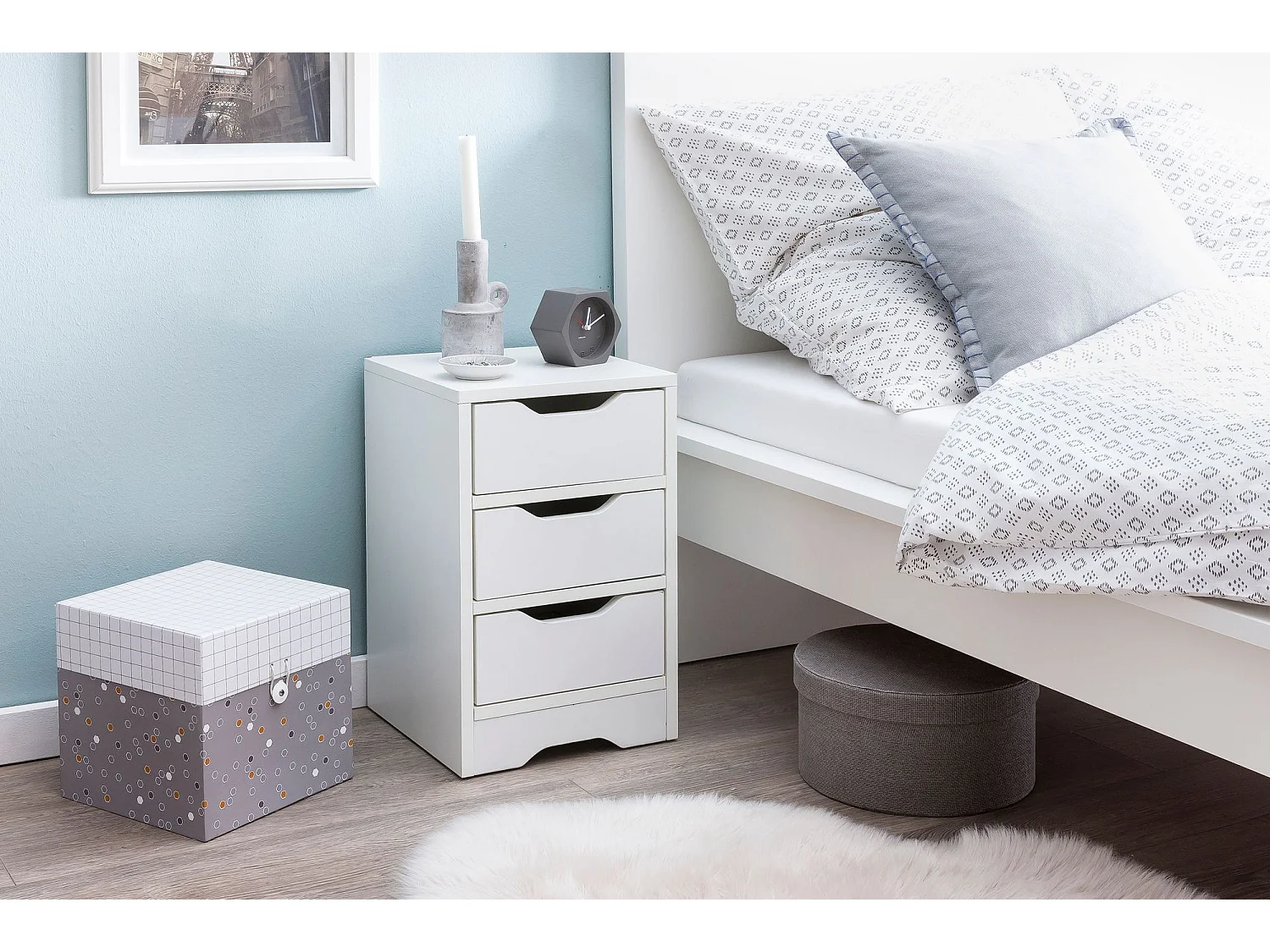 nachtconsole WL5.704 31x49x31 cm wit mat met 3 laden | Wit nachtkastje met opbergruimte | Nachtkastje Simple Modern | Nachtkastje Klein | Nachtkastje slaapkamer