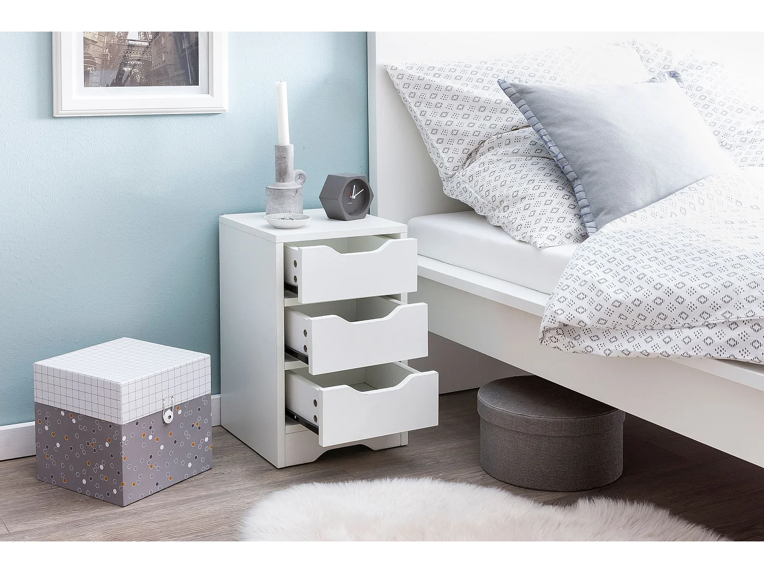 nachtconsole WL5.704 31x49x31 cm wit mat met 3 laden | Wit nachtkastje met opbergruimte | Nachtkastje Simple Modern | Nachtkastje Klein | Nachtkastje slaapkamer