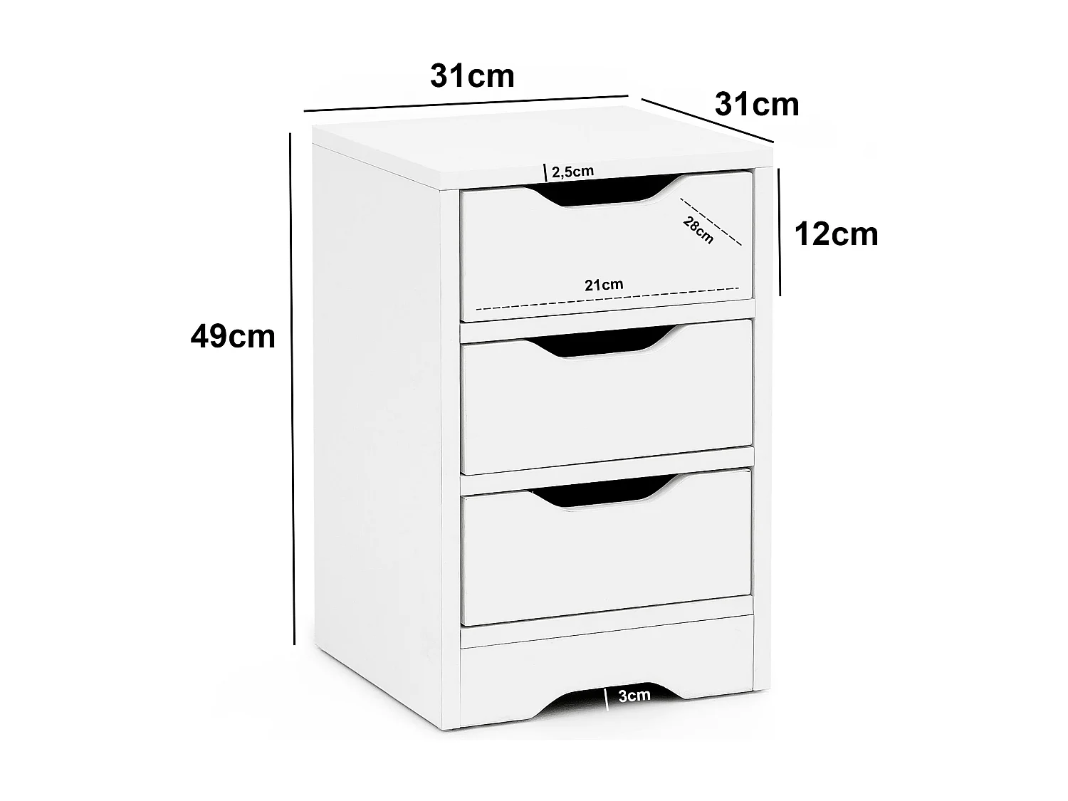 nachtconsole WL5.704 31x49x31 cm wit mat met 3 laden | Wit nachtkastje met opbergruimte | Nachtkastje Simple Modern | Nachtkastje Klein | Nachtkastje slaapkamer