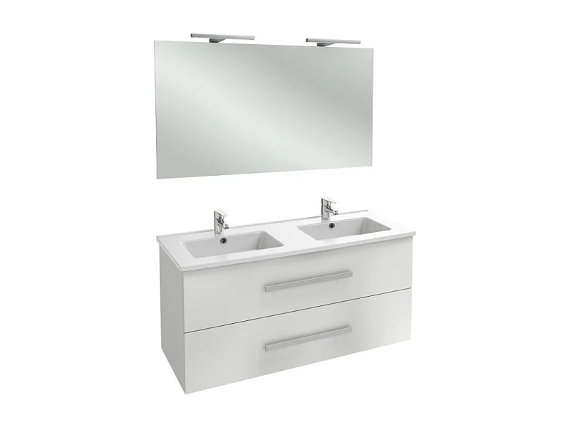 Pack meuble double vasque 120 cm JACOB DELAFON Ola Up + miroir + spot