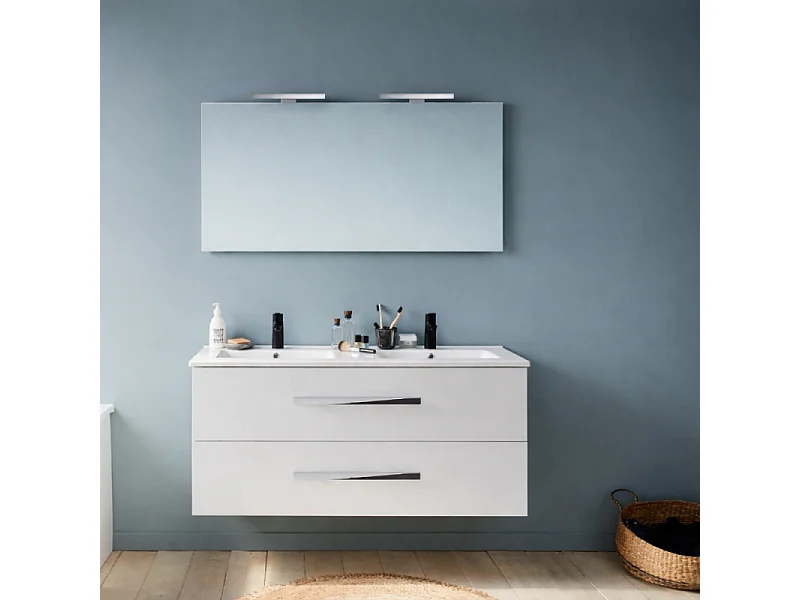 Pack meuble double vasque 120 cm JACOB DELAFON Ola Up + miroir + spot