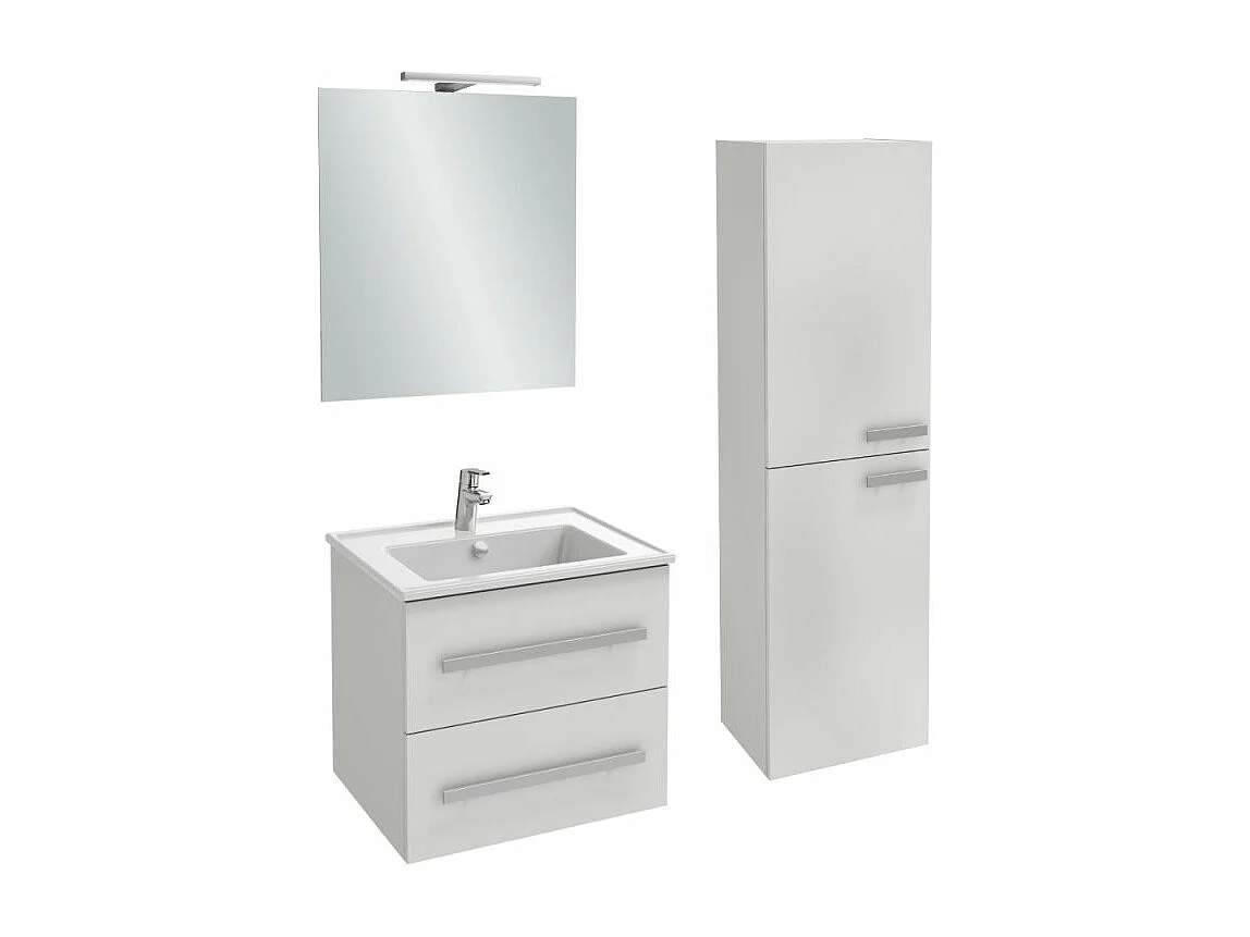 Pack meuble vasque 60 cm JACOB DELAFON Ola up blanc + colonne + miroir + spot