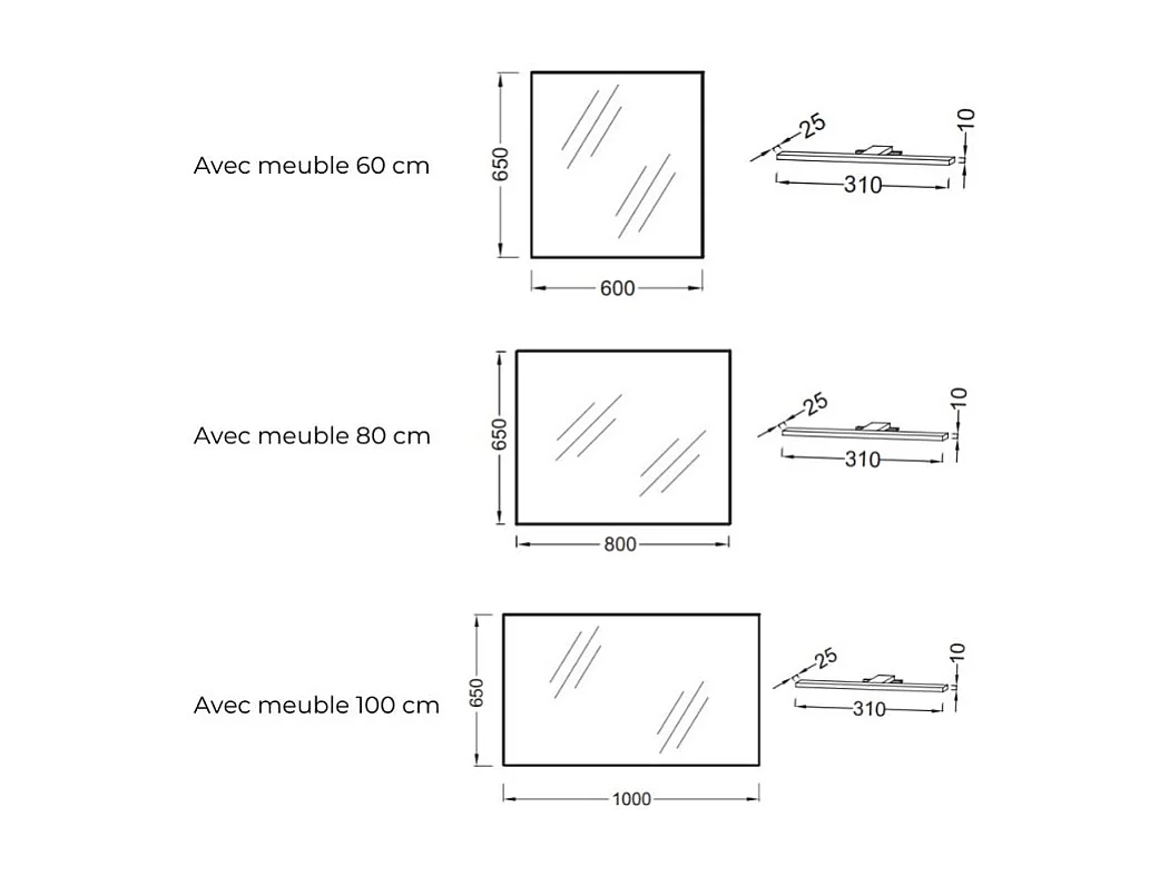 Pack meuble vasque 60 cm JACOB DELAFON Ola up blanc + colonne + miroir + spot