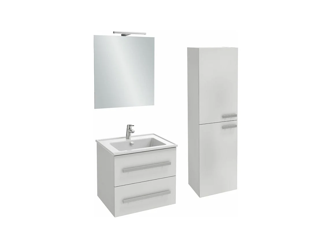 Pack meuble vasque 60 cm JACOB DELAFON Ola up blanc + colonne + miroir + spot