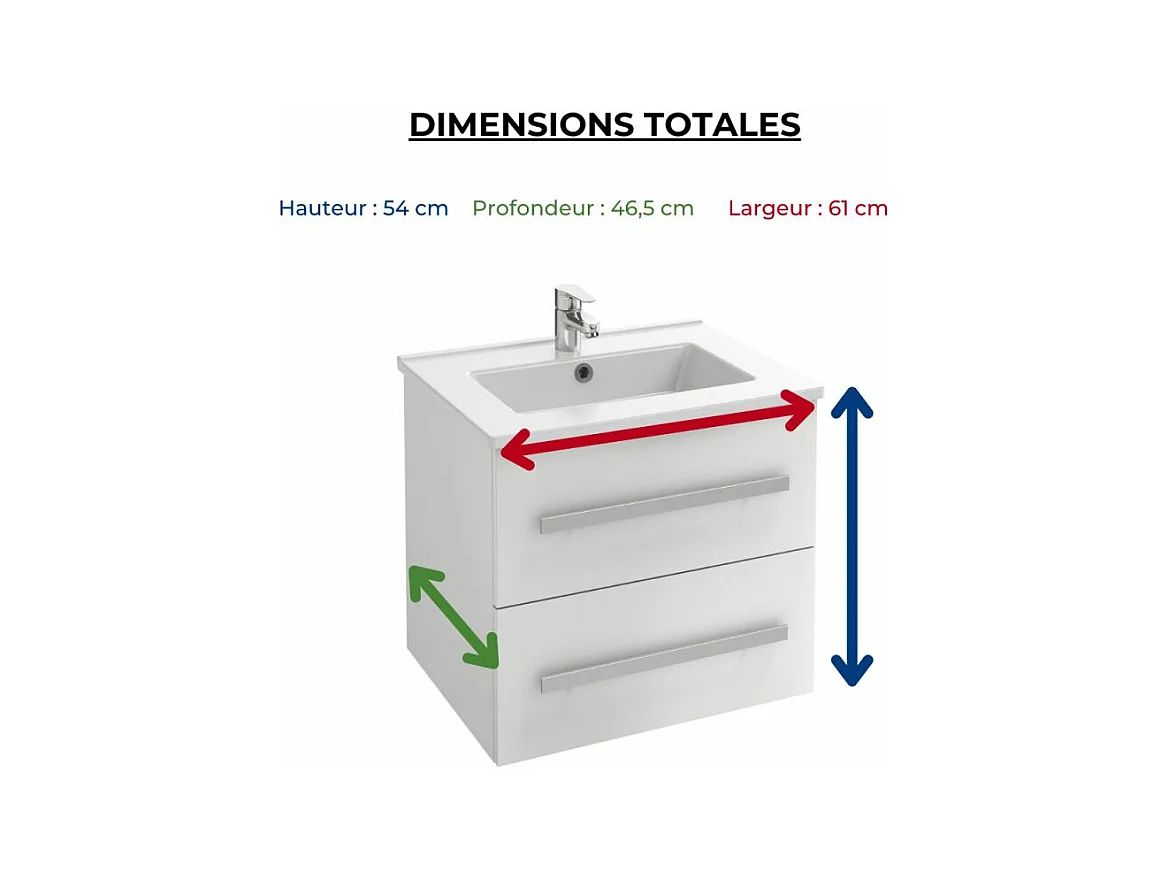 Pack meuble vasque 60 cm JACOB DELAFON Ola up blanc + colonne + miroir + spot