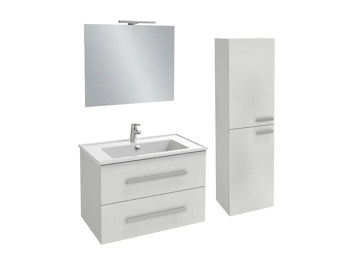 Meuble vasque 60 cm JACOB DELAFON Ola Up blanc brillant + colonne + miroir et spots