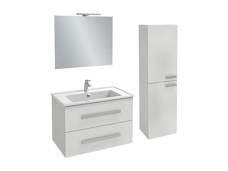 Meuble vasque 60 cm JACOB DELAFON Ola Up blanc brillant + colonne + miroir et spots