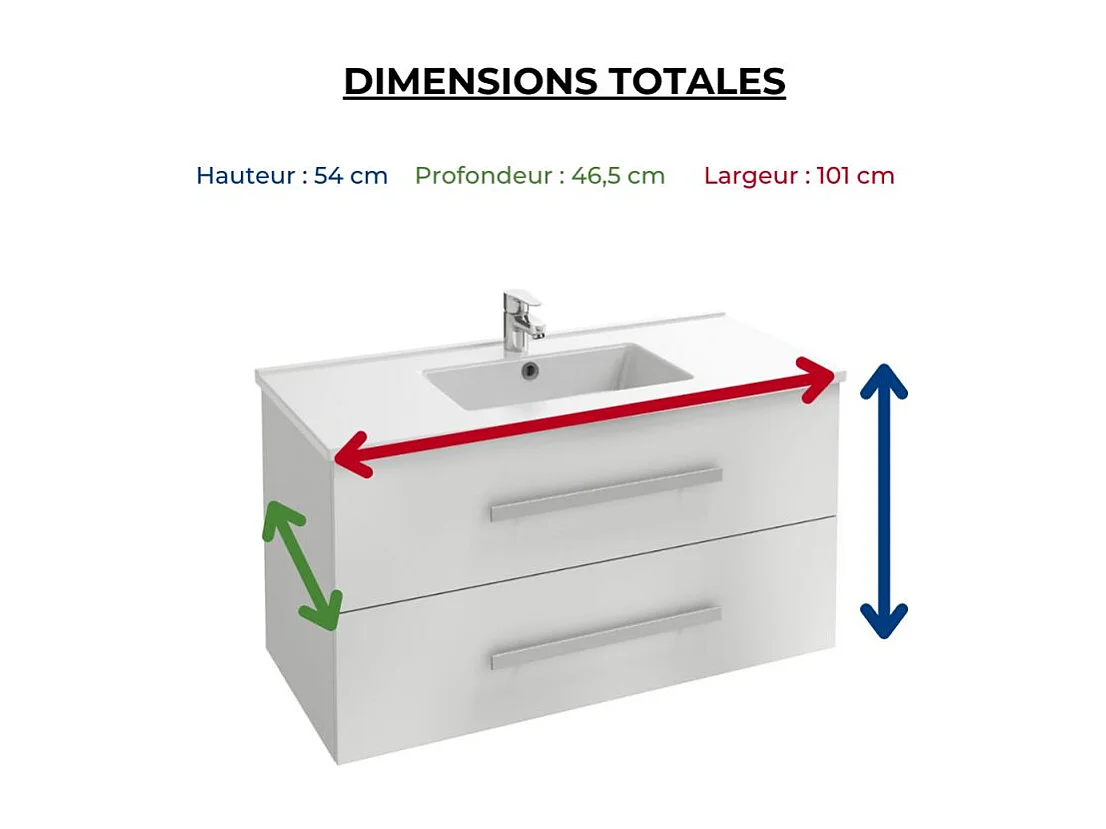 Pack meuble vasque 100 cm JACOB DELAFON Ola up blanc + miroir + spot