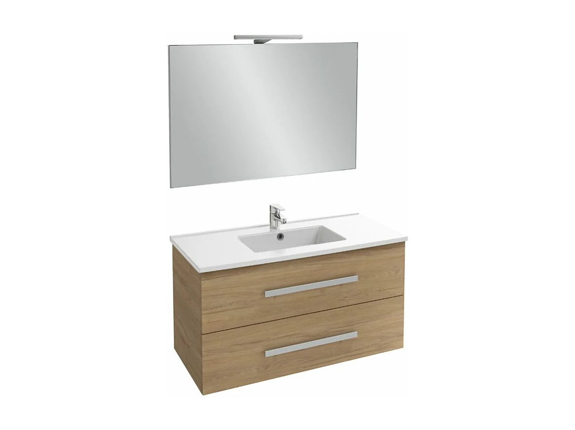 Pack meuble vasque 100 cm JACOB DELAFON Ola up chêne + miroir + spot