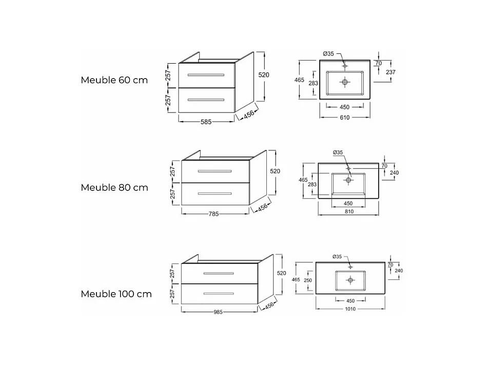 Pack meuble vasque 100 cm JACOB DELAFON Ola up chêne + miroir + spot