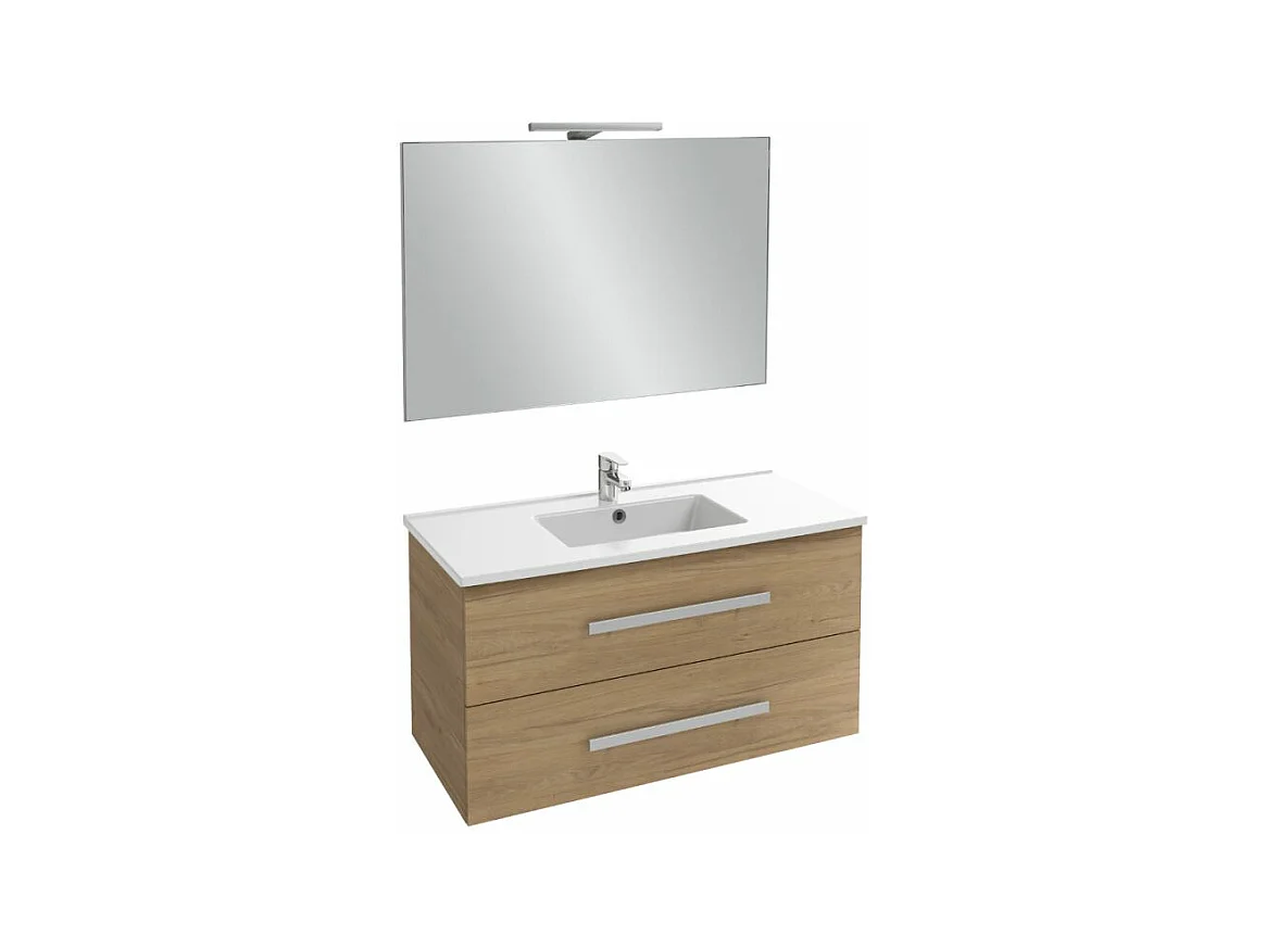 Pack meuble vasque 100 cm JACOB DELAFON Ola up chêne + miroir + spot