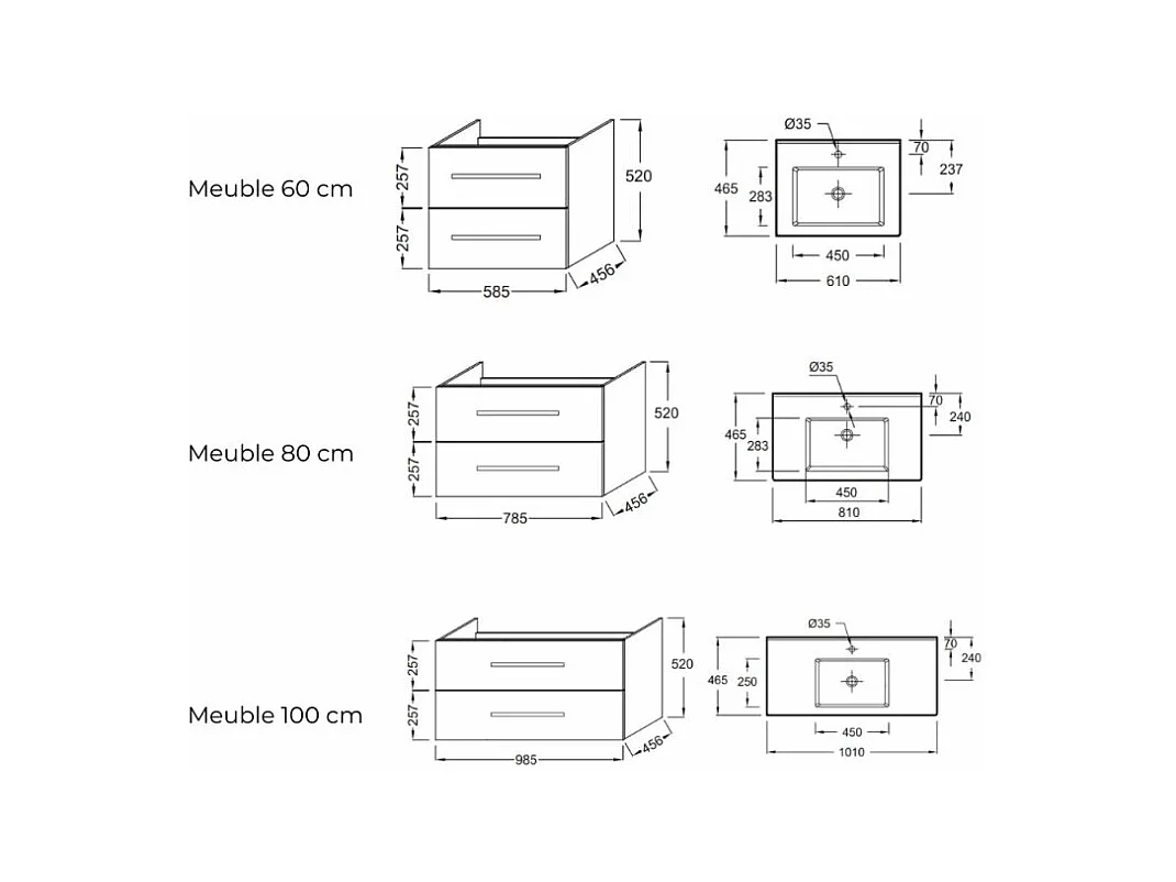 Pack meuble vasque 100 cm JACOB DELAFON Ola up chêne + miroir + spot