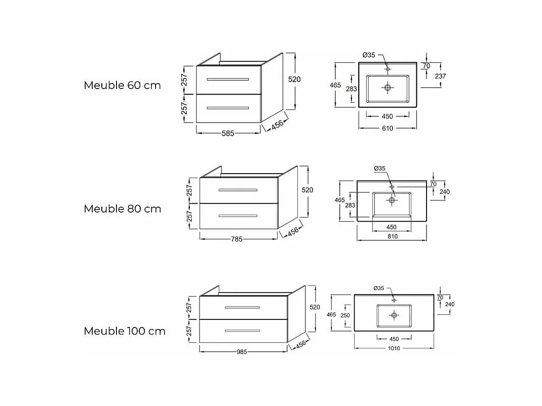Pack meuble vasque 100 cm JACOB DELAFON Ola up chêne + miroir + spot
