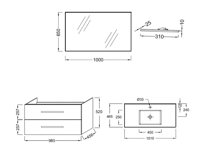Pack meuble vasque 100 cm JACOB DELAFON Ola up chêne + miroir + spot