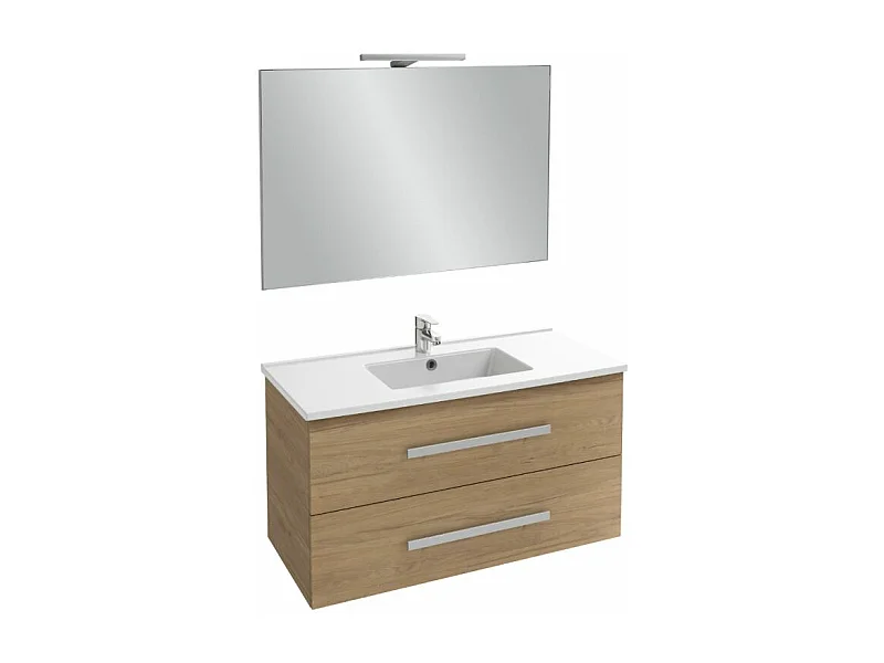 Pack meuble vasque 100 cm JACOB DELAFON Ola up chêne + miroir + spot