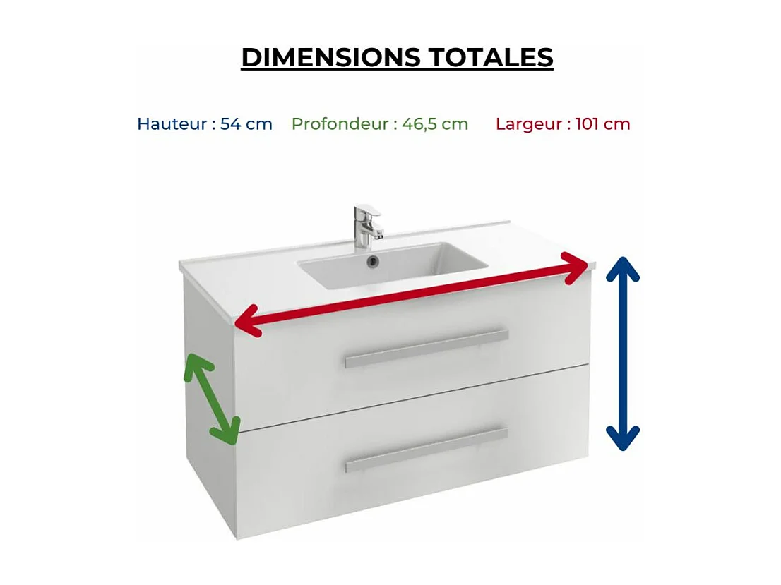 Pack meuble vasque 100 cm JACOB DELAFON Ola up blanc + colonne + miroir + spot