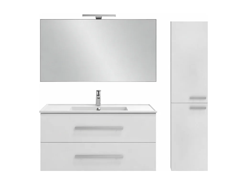 Pack meuble vasque 100 cm JACOB DELAFON Ola up blanc + colonne + miroir + spot