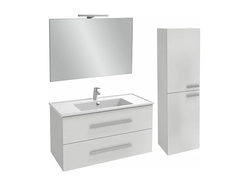 Pack meuble vasque 100 cm JACOB DELAFON Ola up blanc + colonne + miroir + spot