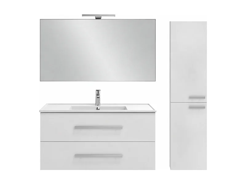 Pack meuble vasque 100 cm JACOB DELAFON Ola up blanc + colonne + miroir + spot