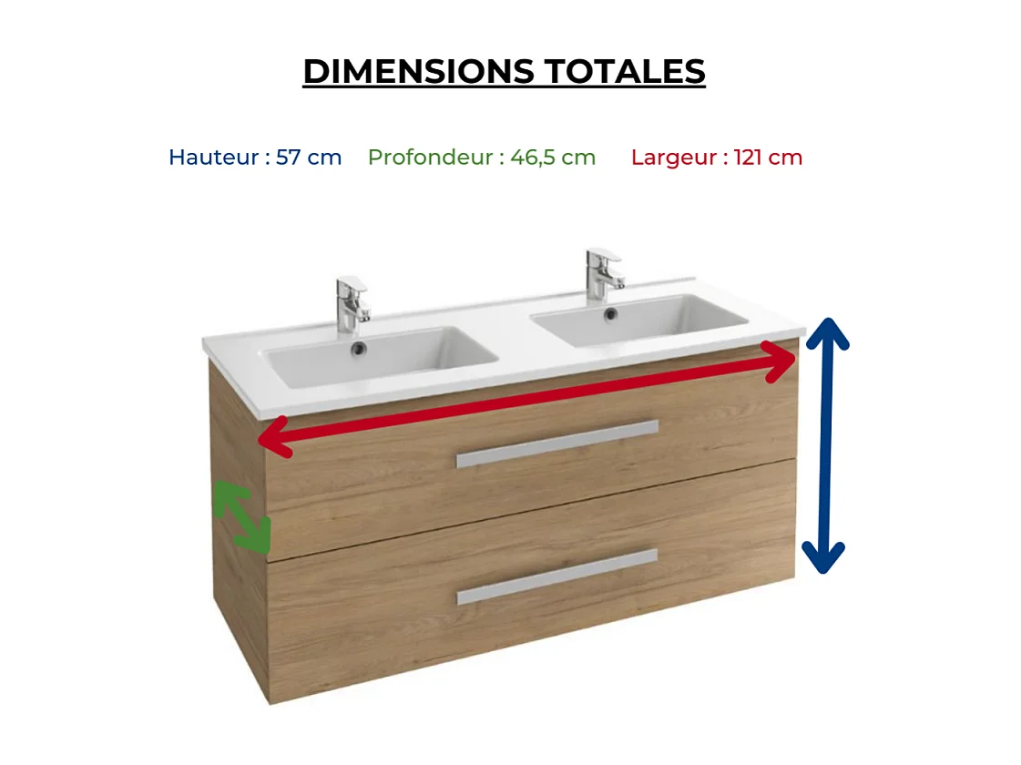 Meuble double vasque 120 cm JACOB DELAFON Ola Up chêne + colonne + miroir et spots