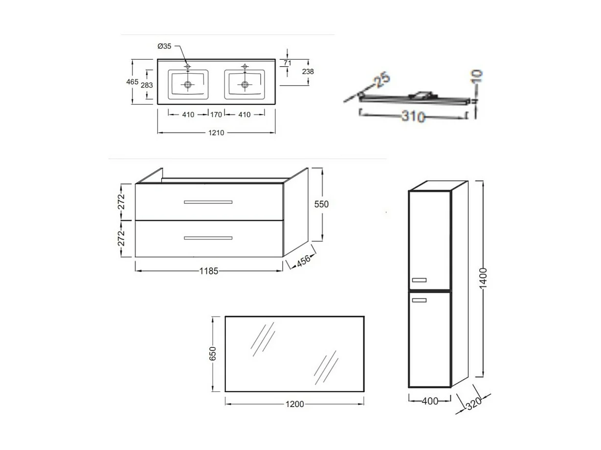 Meuble double vasque 120 cm JACOB DELAFON Ola Up chêne + colonne + miroir et spots
