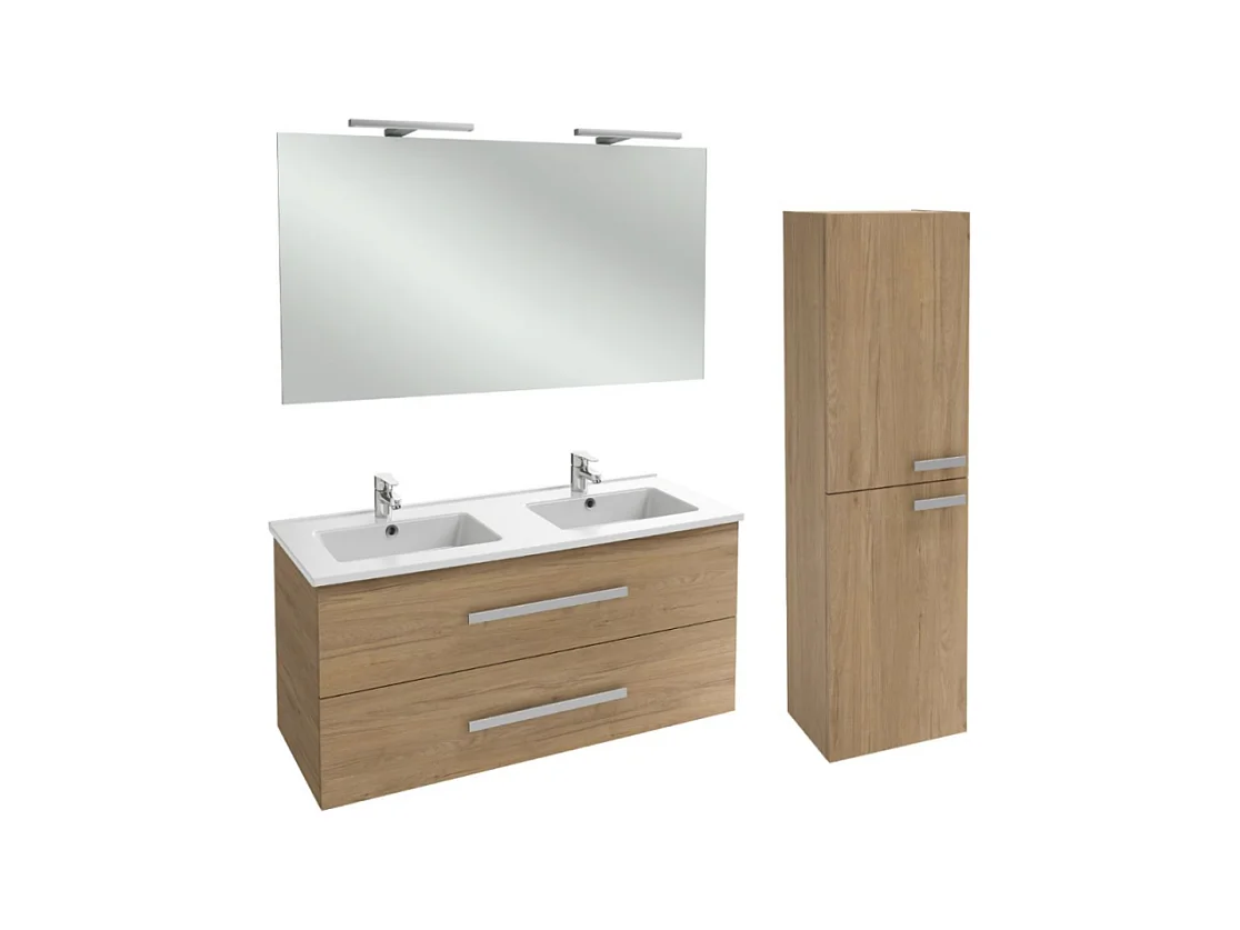 Meuble double vasque 120 cm JACOB DELAFON Ola Up chêne + colonne + miroir et spots