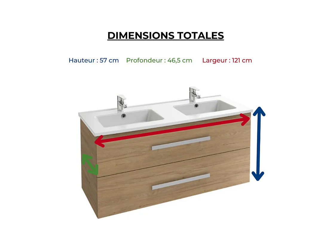 Meuble double vasque 120 cm JACOB DELAFON Ola Up chêne + colonne + miroir et spots