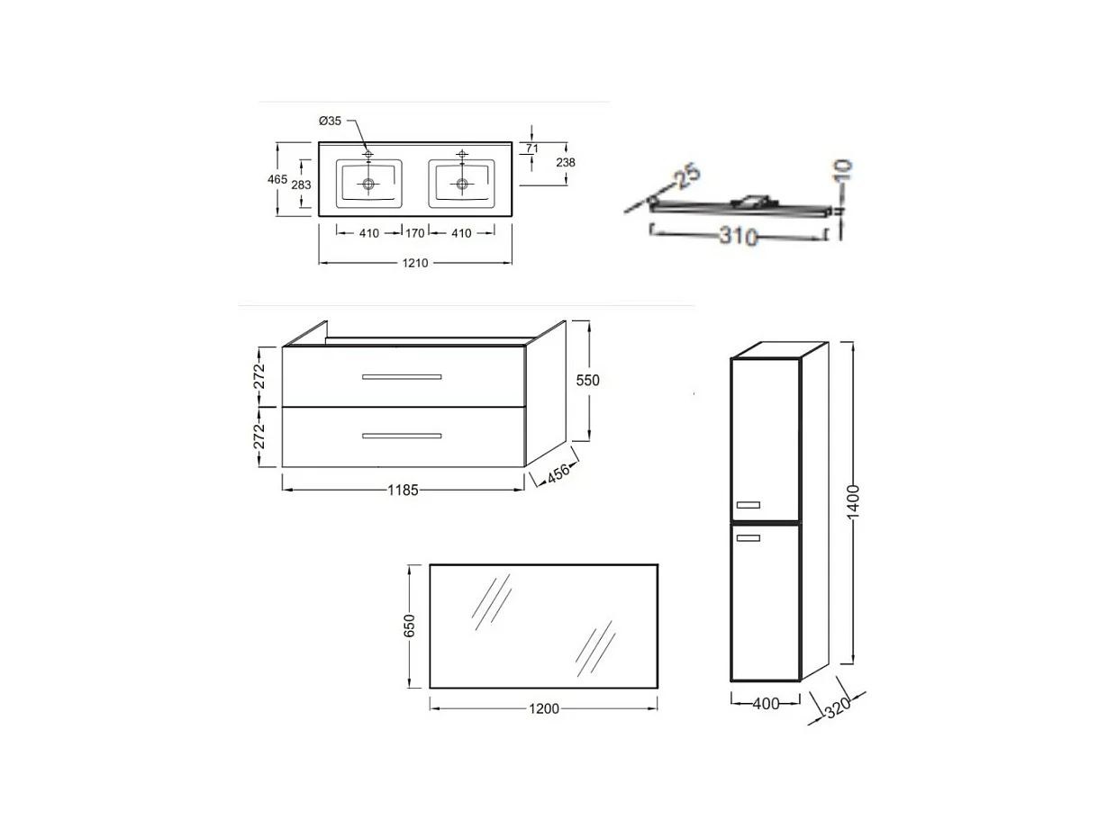 Meuble double vasque 120 cm JACOB DELAFON Ola Up chêne + colonne + miroir et spots