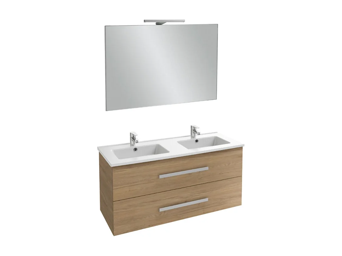 Meuble double vasque 120 cm JACOB DELAFON Ola Up chêne colorado avec miroir et spot