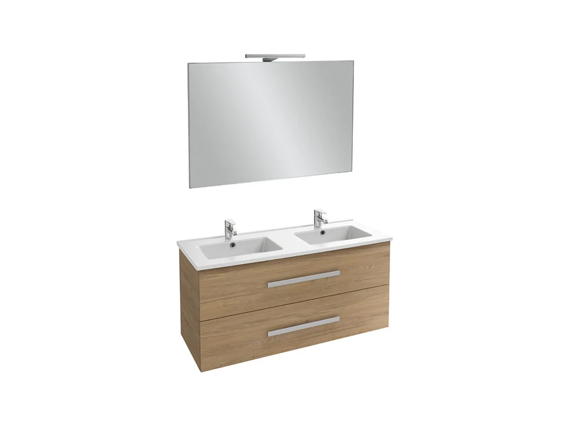 Meuble double vasque 120 cm JACOB DELAFON Ola Up chêne colorado avec miroir et spot