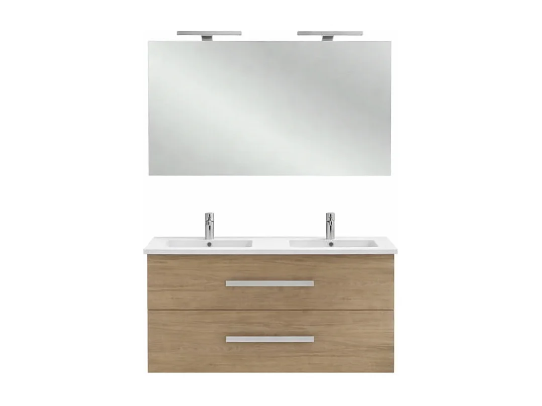 Meuble double vasque 120 cm JACOB DELAFON Ola Up chêne colorado avec miroir et spot