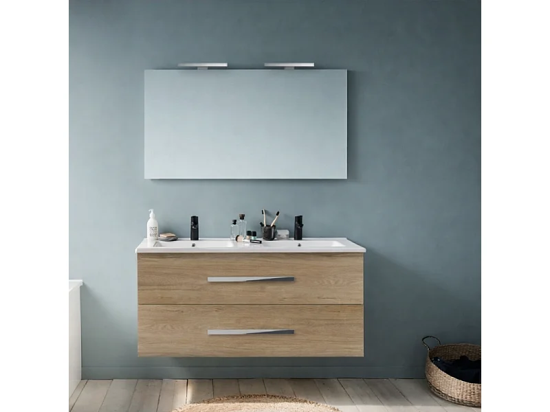 Meuble double vasque 120 cm JACOB DELAFON Ola Up chêne colorado avec miroir et spot