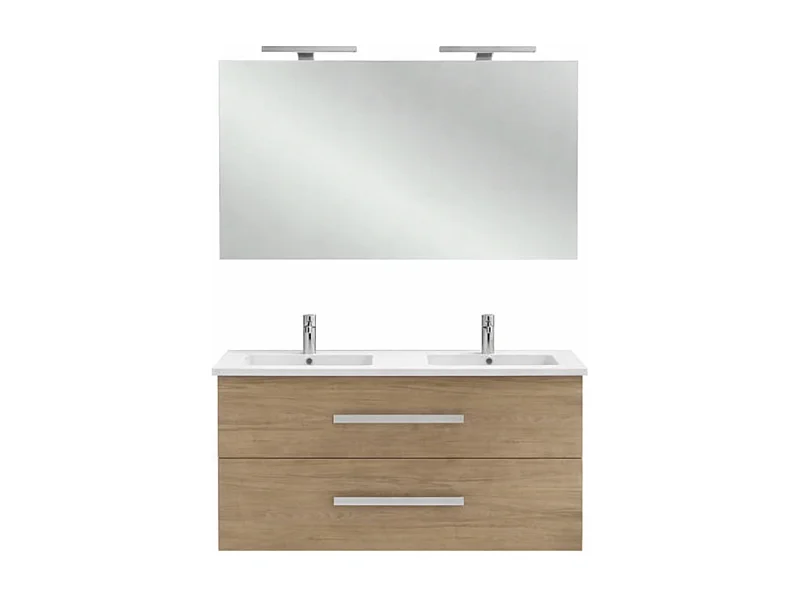 Meuble double vasque 120 cm JACOB DELAFON Ola Up chêne colorado avec miroir et spot