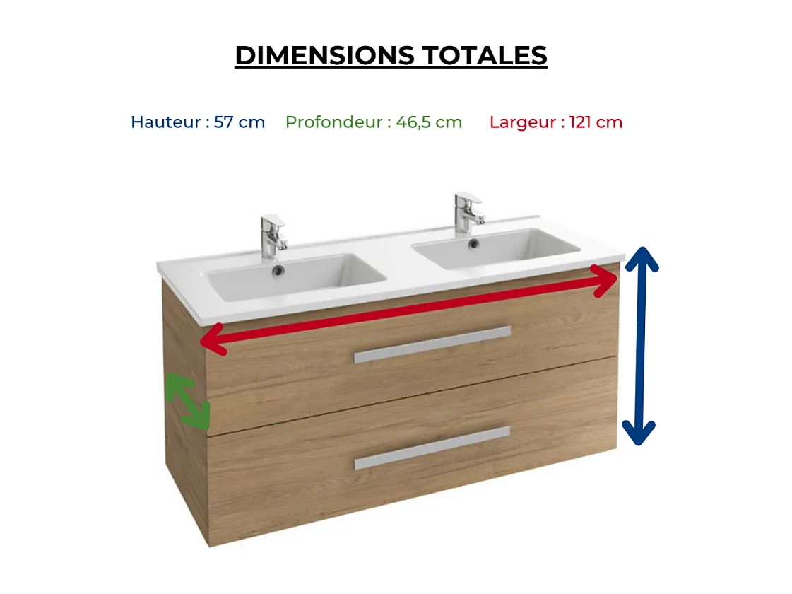 Meuble double vasque 120 cm JACOB DELAFON Ola up + colonne de salle de bain chêne