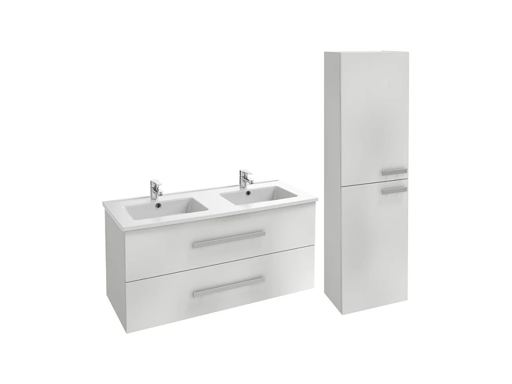 Meuble double vasque 120 cm JACOB DELAFON Ola up + colonne de salle de bain blanc