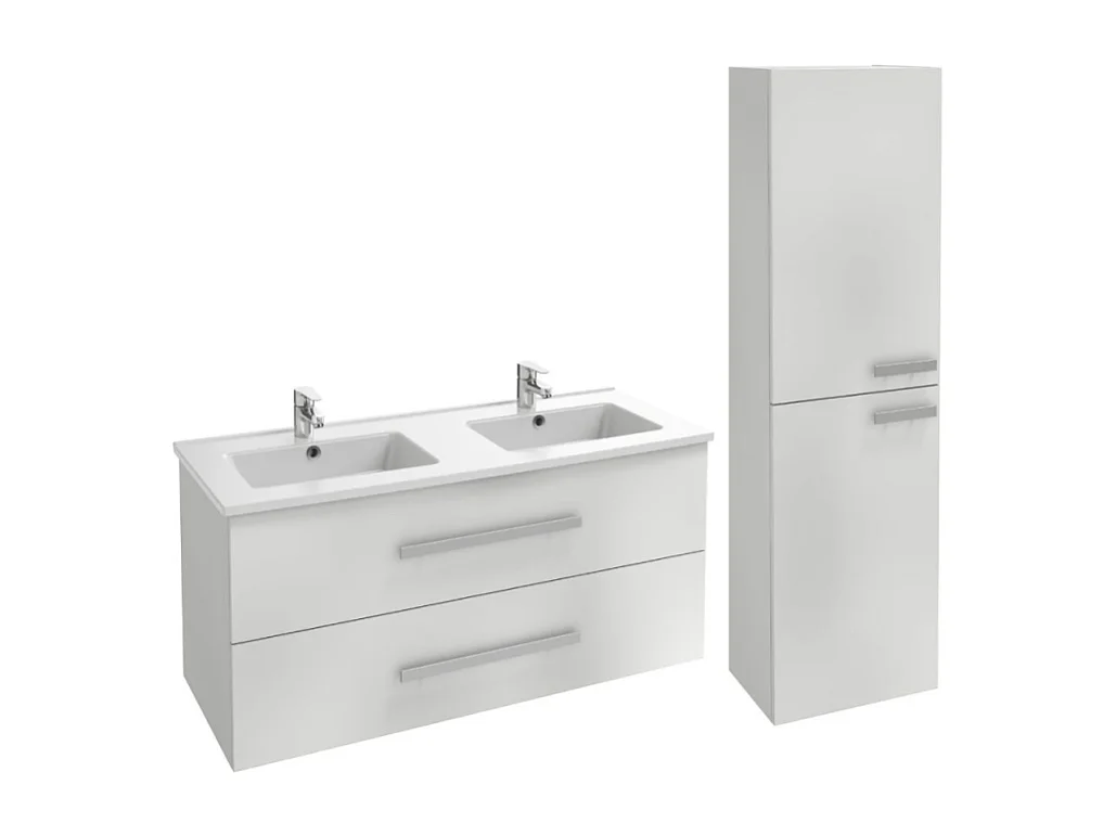 Meuble double vasque 120 cm JACOB DELAFON Ola up + colonne de salle de bain blanc